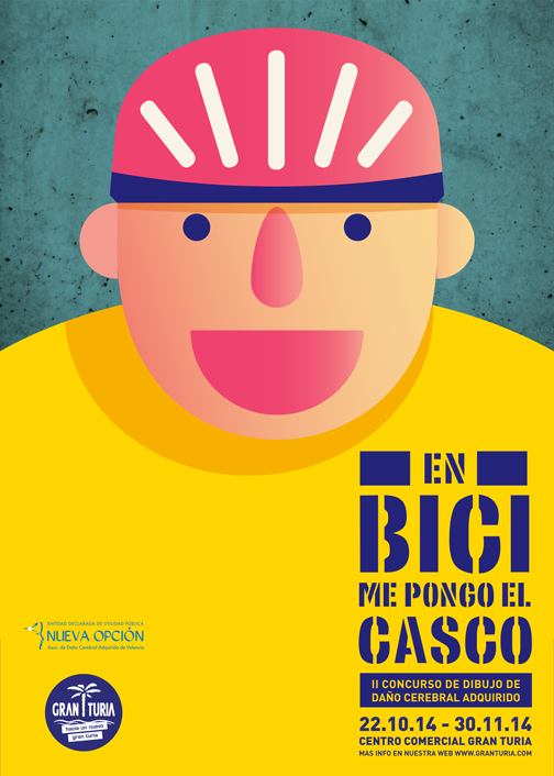 Cartel promocional de la Exposición del II Concurso de dibujos de Nueva Opción "En bici me pongo el casco"